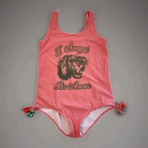 Gucci ‎ Designer Preppy Pink Swimsuit with Tiger Print for Girls - Size: 10yrs